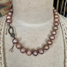 Load image into Gallery viewer, SALE Rare Large Pink Dragon scale Edison Pearl Pave Diamond Necklace