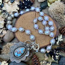 Load image into Gallery viewer, SALE Silver Edison Pearl Golden Hills Turquoise Necklace
