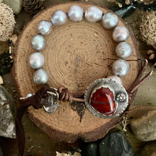 Load image into Gallery viewer, Luminous Silver Edison Pearl Custom Red Jasper Heart Button Bracelet