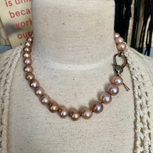 Load image into Gallery viewer, SALE Metallic Pink Bronze Edison Pearl Large Sterling Lobster Necklace