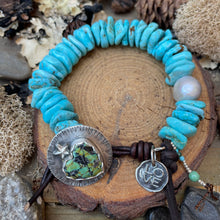 Load image into Gallery viewer, Baby Blue Turquoise Heishi Custom Sterling Turquoise Heart Love Charm Button Bracelet
