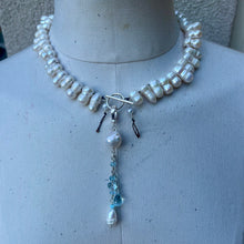 Load image into Gallery viewer, Freshwater Peanut Pearl Sterling Silver with Topaz Dangle Necklace