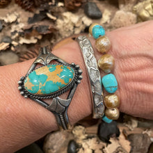 Load image into Gallery viewer, Golden Edison Pearls Custom Triple Turquoise Nugget Sterling Button Bracelet