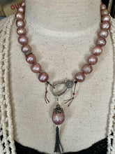 Load image into Gallery viewer, SALE Rare Large Pink Dragon scale Edison Pearl Pave Diamond Necklace