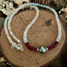 Load image into Gallery viewer, Petite Opal, Ruby and Tahitian Pearl Short Necklace