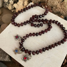 Load image into Gallery viewer, Faceted Garnet with Artisan sterling Flowers Short Necklace