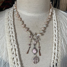Load image into Gallery viewer, SALE Pale Pink Flawless Freshwater Pearl, Opal and Rose Quartz short Y Necklace