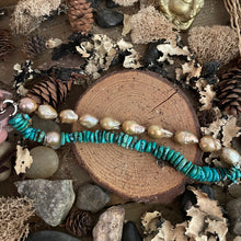 Load image into Gallery viewer, Double Strand Golden Bronze Edison Drop Pearls Blue Turquoise Citrine Button Bracelet