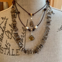 Load image into Gallery viewer, Leather Artisan Silver Whiskey Quartz Briolette Necklace