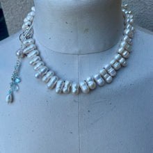 Load image into Gallery viewer, Freshwater Peanut Pearl Sterling Silver with Topaz Dangle Necklace