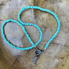 Load image into Gallery viewer, Petite Sleeping Beauty Turquoise Pave Diamond Crescent Moon Necklace