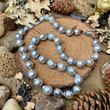 Load image into Gallery viewer, Silver Blue Akoya Pearls Sterling Lobster Necklace