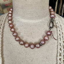 Load image into Gallery viewer, SALE Rare Large Pink Dragon scale Edison Pearl Pave Diamond Necklace