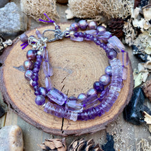 Load image into Gallery viewer, Triple Layer purple Edison Pearl and Amethyst Floral Sterling Lobster clasp