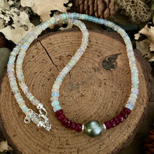 Load image into Gallery viewer, Petite Opal, Ruby and Tahitian Pearl Short Necklace