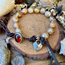 Load image into Gallery viewer, Golden Edison Pearls Custom Garnet Sterling Button Bracelet