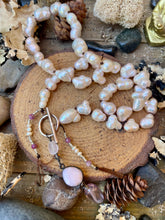 Load image into Gallery viewer, SALE Pale Pink Flawless Freshwater Pearl, Opal and Rose Quartz short Y Necklace
