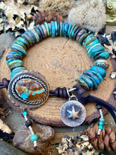 Load image into Gallery viewer, SALE Blue Turquoise Heishi Custom Royston Ribbon Turquoise Button Bracelet