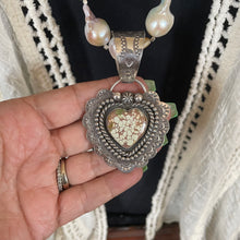 Load image into Gallery viewer, SALE Baroque Pearl Leather Necklace with Heart Pendant Versatile length