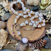 Load image into Gallery viewer, SALE Pale Pink Flawless Freshwater Pearl, Opal and Rose Quartz short Y Necklace