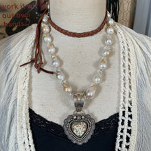 Load image into Gallery viewer, SALE Baroque Pearl Leather Necklace with Heart Pendant Versatile length