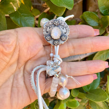 Load image into Gallery viewer, Moonstone and White Aura Edison Pearl double strand bracelet