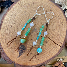 Load image into Gallery viewer, Turquoise Chrysoprase Pearl Sterling Silver Dangle Earrings