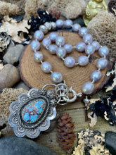 Load image into Gallery viewer, SALE Silver Edison Pearl Golden Hills Turquoise Necklace
