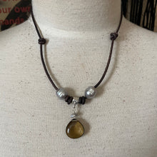 Load image into Gallery viewer, Leather Artisan Silver Whiskey Quartz Briolette Necklace