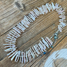 Load image into Gallery viewer, SALE Blush Pink Freshwater Biwa Pearl Topaz and Aqua Necklace