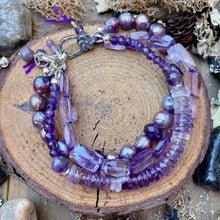 Load image into Gallery viewer, Triple Layer purple Edison Pearl and Amethyst Floral Sterling Lobster clasp