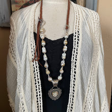 Load image into Gallery viewer, SALE Baroque Pearl Leather Necklace with Heart Pendant Versatile length