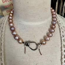 Load image into Gallery viewer, SALE Metallic Pink Bronze Edison Pearl Large Sterling Lobster Necklace