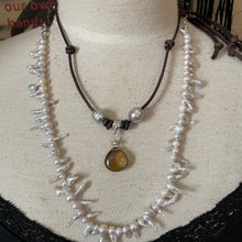 Load image into Gallery viewer, Leather Artisan Silver Whiskey Quartz Briolette Necklace