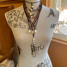 Load image into Gallery viewer, SALE Leather Orange Turkish Glass Bead Edison pearl choker Necklace
