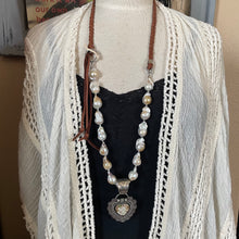 Load image into Gallery viewer, SALE Baroque Pearl Leather Necklace with Heart Pendant Versatile length