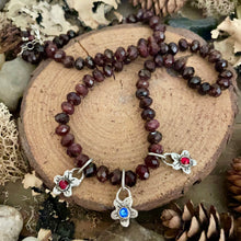 Load image into Gallery viewer, Faceted Garnet with Artisan sterling Flowers Short Necklace