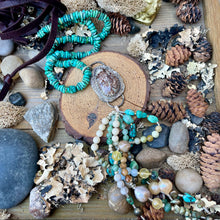 Load image into Gallery viewer, Turquoise and gemstone fringe necklace with turquoise and leather neckline
