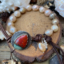 Load image into Gallery viewer, Luminous Large White Edison Pearl Custom Button Bracelet