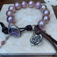 Load image into Gallery viewer, High end Large Pink Lavender Edison Pearl Custom Lepidolite Button Bracelet