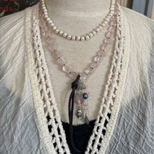 Load image into Gallery viewer, SALE Long or short Rose Quartz White Pearl Necklace
