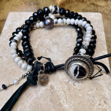 Load image into Gallery viewer, Triple Layer Pearl, Black Onyx and White Buffalo with White Buffalo Sterling Button