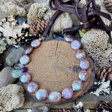Load image into Gallery viewer, SALE Pink Coin Pearl and Gemstone Leather Necklace