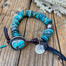 Load image into Gallery viewer, Blue Turquoise Heishi Custom Sterling Turquoise Button Bracelet