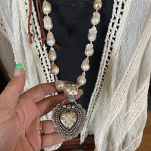 Load image into Gallery viewer, SALE Baroque Pearl Leather Necklace with Heart Pendant Versatile length