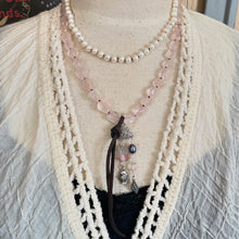 Load image into Gallery viewer, SALE Long or short Rose Quartz White Pearl Necklace