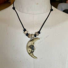 Load image into Gallery viewer, Leather Artisan Crescent Moon Necklace