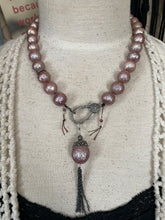 Load image into Gallery viewer, SALE Rare Large Pink Dragon scale Edison Pearl Pave Diamond Necklace