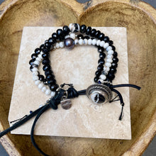 Load image into Gallery viewer, Triple Layer Pearl, Black Onyx and White Buffalo with White Buffalo Sterling Button