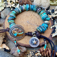 Load image into Gallery viewer, SALE Blue Turquoise Heishi Custom Royston Ribbon Turquoise Button Bracelet